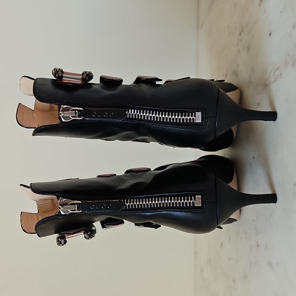 GUCCI: Black and Red Striped Buckle Ankle Boots - Picture 5 of 9